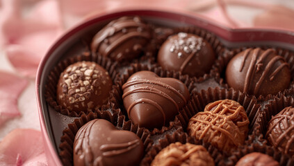 チョコの質感を接写で捉えたハート形ギフトボックスの物撮り写真