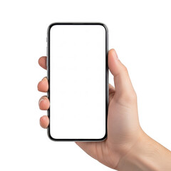 A hand holding a blank smartphone screen with minimalistic design
