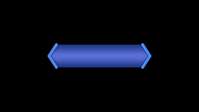 Blue lower third title bar animation with bold arrow edges opening and closing to create text copy space on black background. 4K animated lower third for title, text placeholder, and motion graphics.