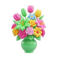 Naklejka premium A bouquet of flowers in a green vase made of lego bricks