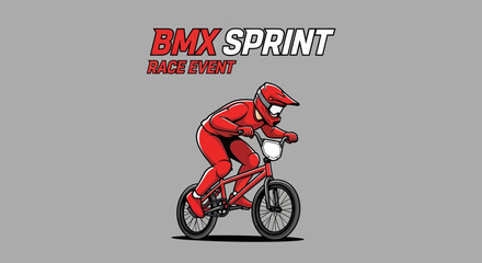 Fototapeta premium Dynamic Red Rider Races BMX Sprint Event With Intense Determination and Speed