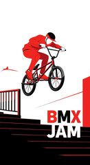 Fototapeta premium Dynamic Red Silhouette of a BMX Rider Performing a Stunt, Urban Action Sport Illustration