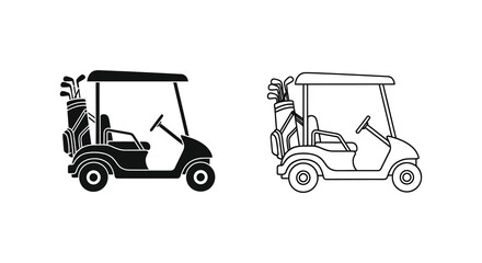 Two golf cart depictions one solid black and one outlined a stark silhouette © MdAbulBasher