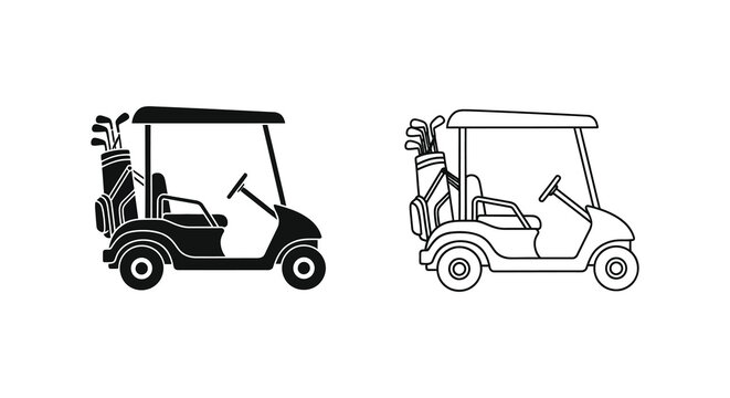 Two golf cart depictions one solid black and one outlined a stark silhouette
