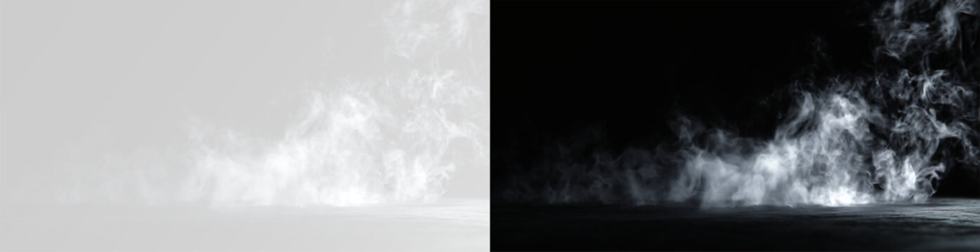 Abstract thick grey smoke cloud on white background. Dynamic flowing mist and fog texture with elegant swirl. Minimalist atmospheric vapor for creative graphic design and copy space overlay fog or gas