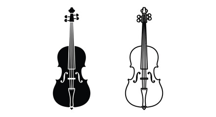 Two stringed instruments a cello and violin displayed in black silhouette © MdAbulBasher
