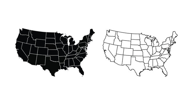 Two united states maps one black and one white a bold silhouette