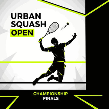 Dynamic Silhouette of Squash Player Executing a Powerful Forehand Shot in Tournament Action