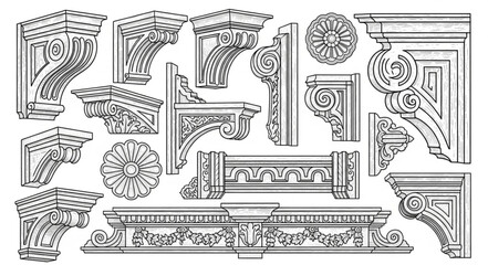 Collection of ornate architectural decorative elements and brackets. © arjuna davin