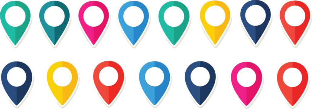 Colorful 3D folded map pin location markers for navigation design