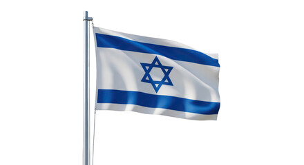 Israel Flag Waving on Silver Flagpole Isolated on Transparent Background
