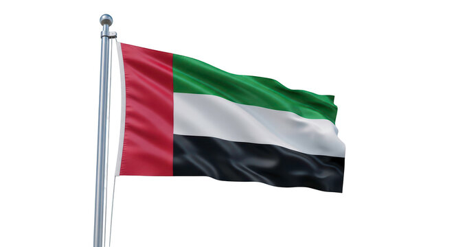 United Arab Emirates Flag Waving on Flagpole Isolated on Transparent Background