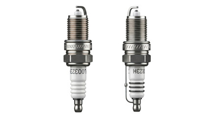 Pair of High Performance Automotive Spark Plugs Isolated on Transparent Background