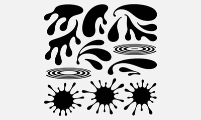 Obraz premium Ink blots. Black ink paint splatter, drops and splashes. Inking spray stains, dripping liquid
