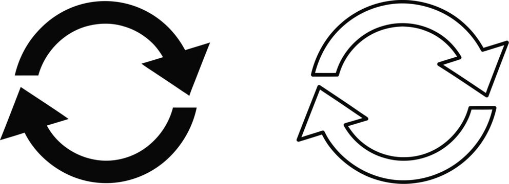 Black and white circular arrows icon set isolated on transparent background, Vector