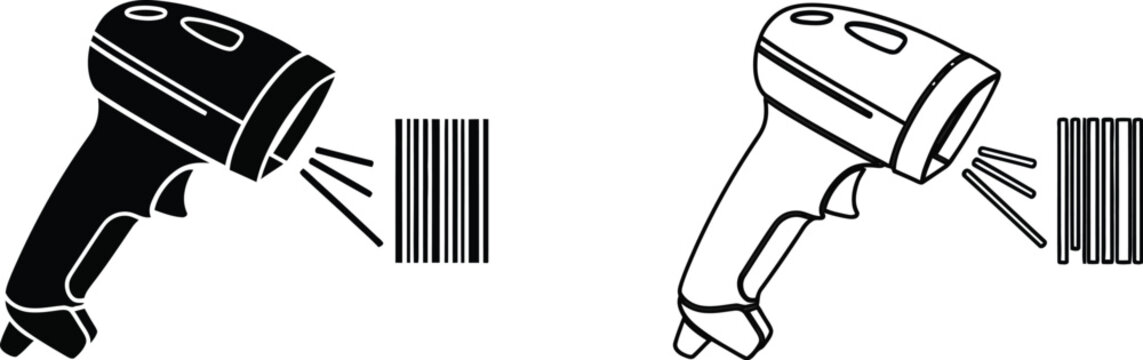 Barcode scanner comparison black white isolated on transparent background, Vector