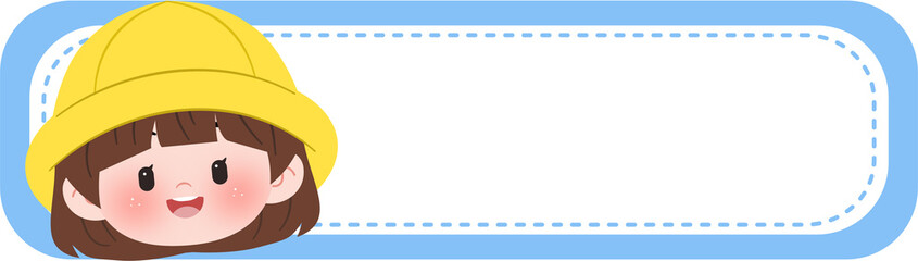 Fototapeta premium Adorable school girl character name label sticker for children