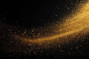 Obraz premium Golden Glitter Dust Particles Swirling on Black Background.