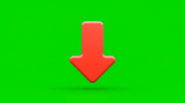 A large red downward-pointing arrow icon on a bright green background with a subtle shadow effect.