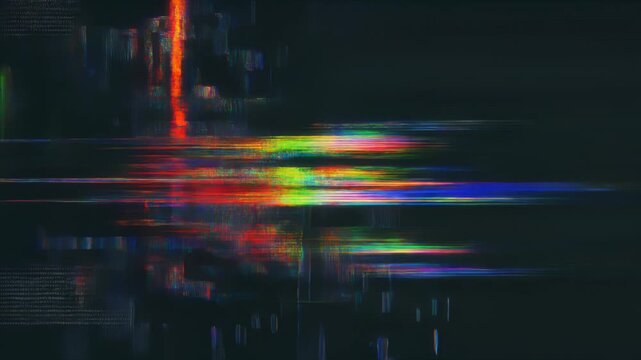 暴走する人工知能を象徴する激しいRGBグリッチと崩壊するデータ空間のサイバー抽象背景