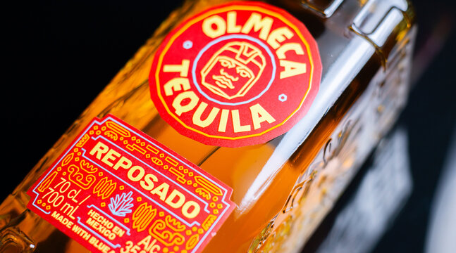 LONDON, UK - 31 MAY 2024 Olmeca Reposado Tequila, made from blue agave grown in Mexico in the Los Altos region