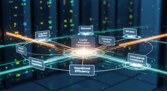 Corporate capital allocation optimization system strengthening long term enterprise resilience and growth no human,no face,