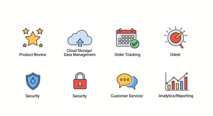 Obraz premium Eight icons representing business services on a white background
