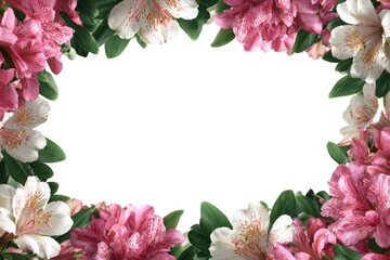 Obraz premium Vibrant Floral Frame with Pink and White Blooms on a White Background.
