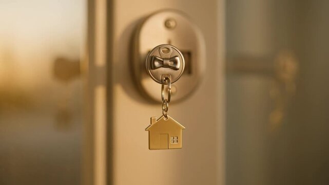 Close Up Door Lock With Key Symbol Of Home Security Protection Real Estate Property Safety Concept