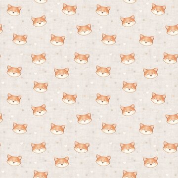 Cute Fox Face Seamless Pattern, Woodland Animal Nursery Background for Kids Fabric
