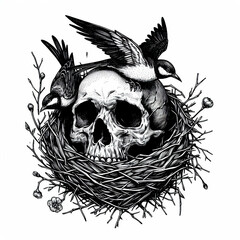 Fototapeta premium Human Skull with Bird Nest