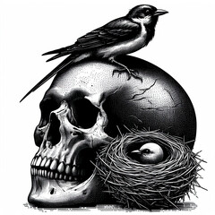 Fototapeta premium Human Skull with Bird Nest