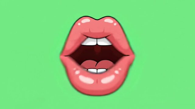 Animated Cartoon Mouth Talking Speaking Loop on Green Screen Background &mdash; 4K Chroma Key Animation