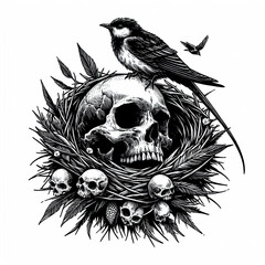 Fototapeta premium Human Skull with Bird Nest