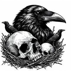 Fototapeta premium Human Skull with Bird Nest