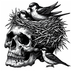 Fototapeta premium Human Skull with Bird Nest