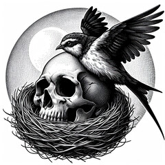 Fototapeta premium Human Skull with Bird Nest