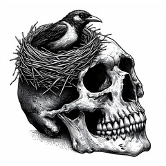 Fototapeta premium Human Skull with Bird Nest