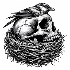 Fototapeta premium Human Skull with Bird Nest