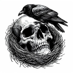 Fototapeta premium Human Skull with Bird Nest