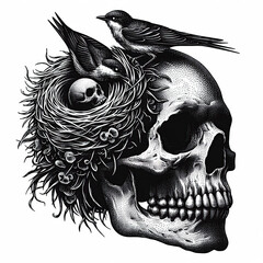 Fototapeta premium Human Skull with Bird Nest