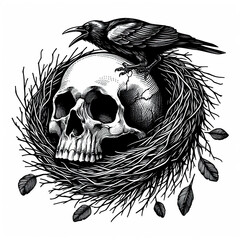 Fototapeta premium Human Skull with Bird Nest