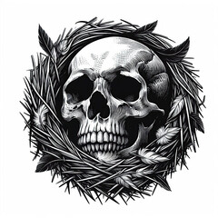 Fototapeta premium Human Skull with Bird Nest