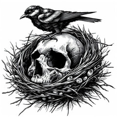 Fototapeta premium Human Skull with Bird Nest