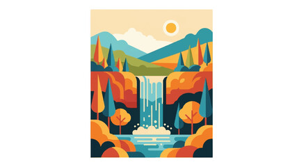 Obraz premium Stylized waterfall scene illustration for nature and travel concepts
