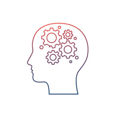 Human Head Silhouette with Gears Inside Representing Thought Process.