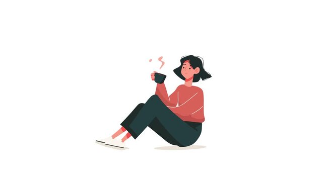  Woman Drinking Coffee Vector Illustration