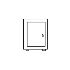 Simple line art icon of a secure metal safe box.