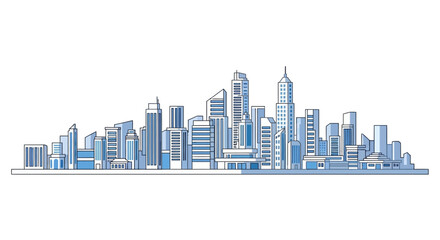 Obraz premium Modern city skyline illustration with blue and white buildings.