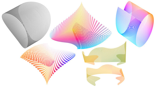 Abstract 3D line and gradient shapes set. Modern geometric design elements for digital art, technology backgrounds, data visualization, and creative branding. Perfect for futuristic and minimal